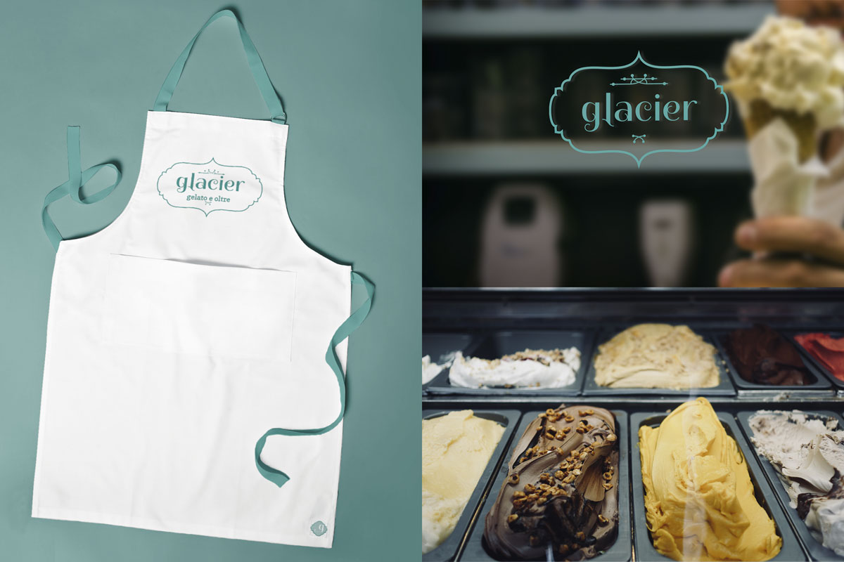 grembiule del personale addetto e serving del gelato