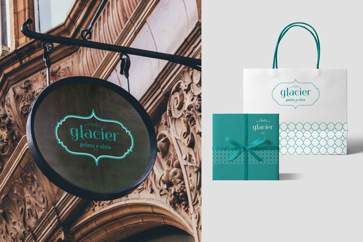 packaging da asporto: shopper e confezione e insegna del negozio