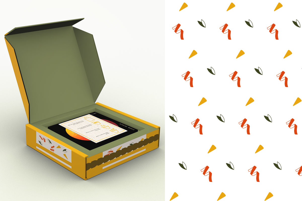 interno del packaging per completa esperienza di unboxing e pattern ispirato alla grafica