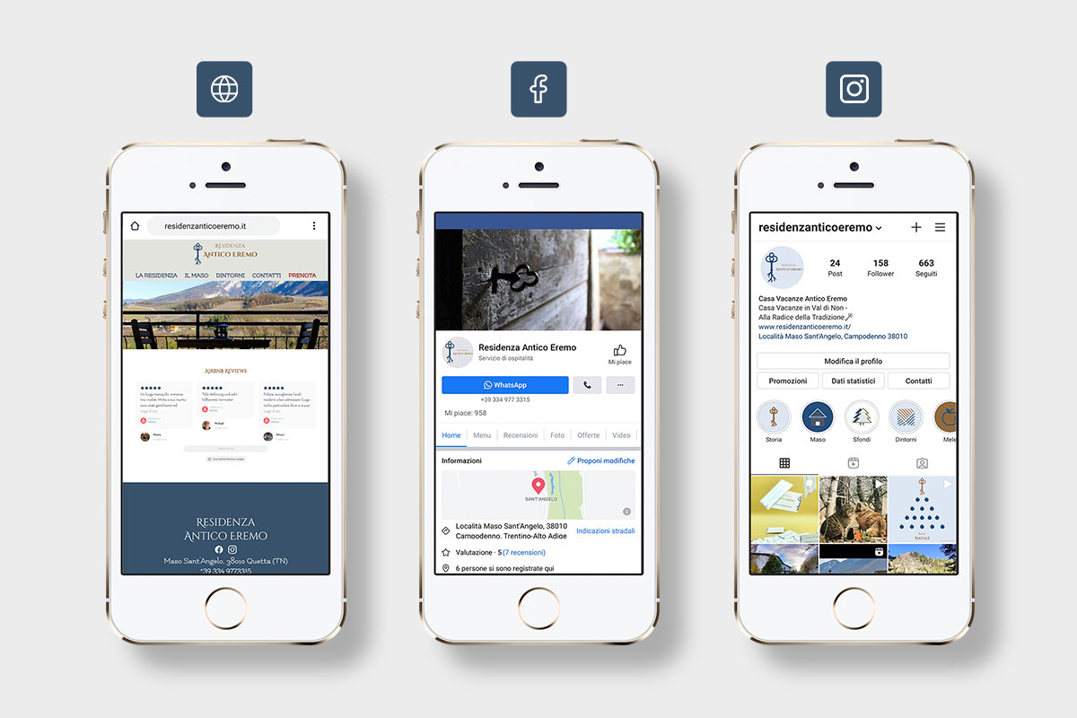 screenshot dei social su sito web mobile