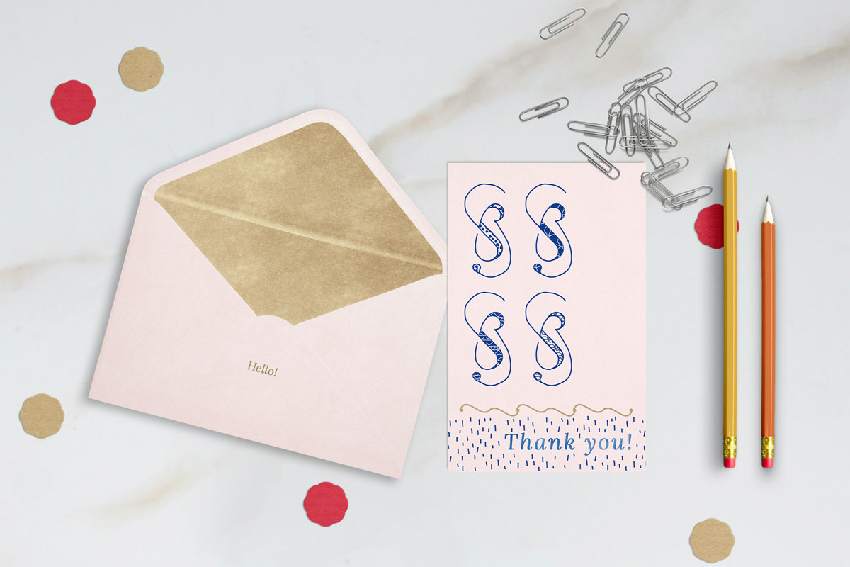 stationery: busta da lettera e cartolina di ringraziamento